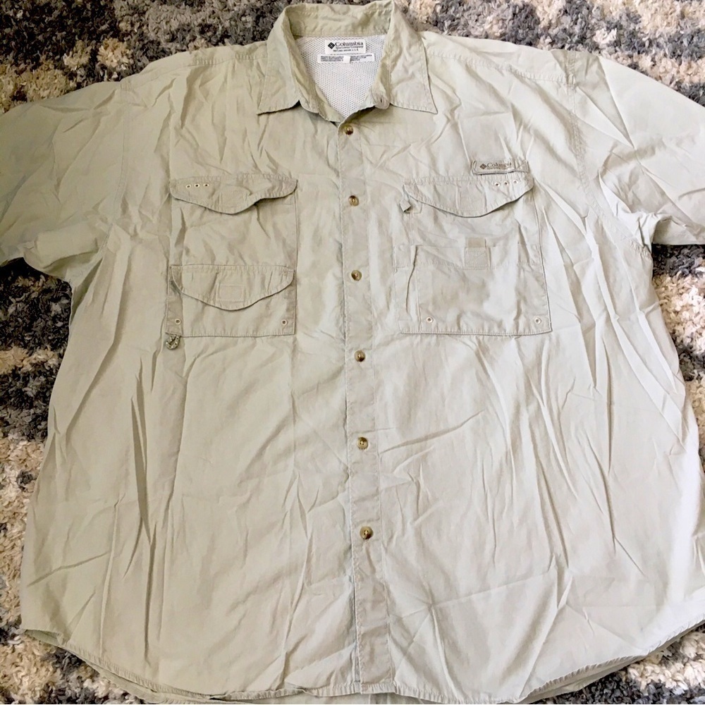 Men's Beige Button-Up Shirt COLUMBIA PFG SHIRT XXL